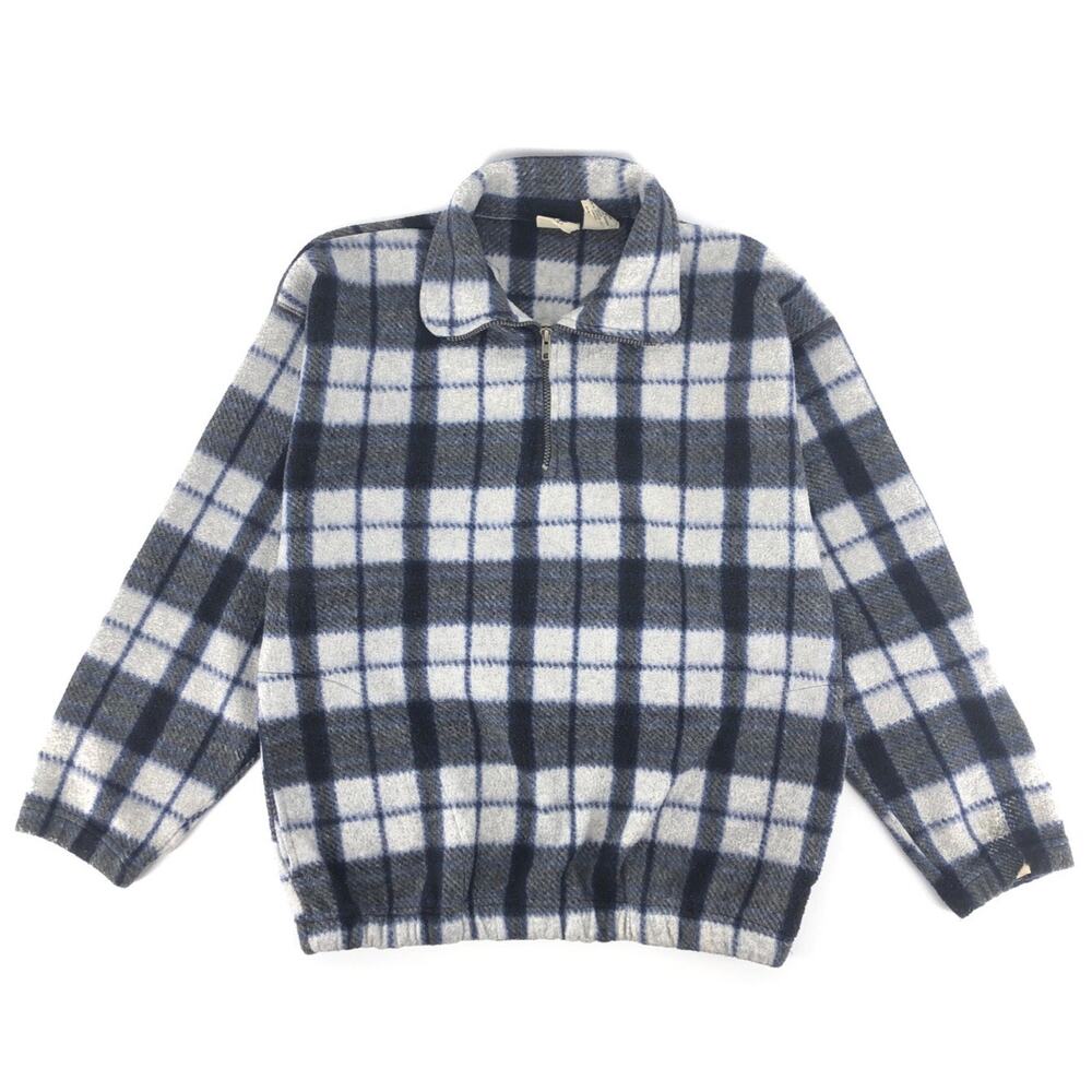 Y2K plaid fleece Jerzees quarter zip pull over 2000s vintage